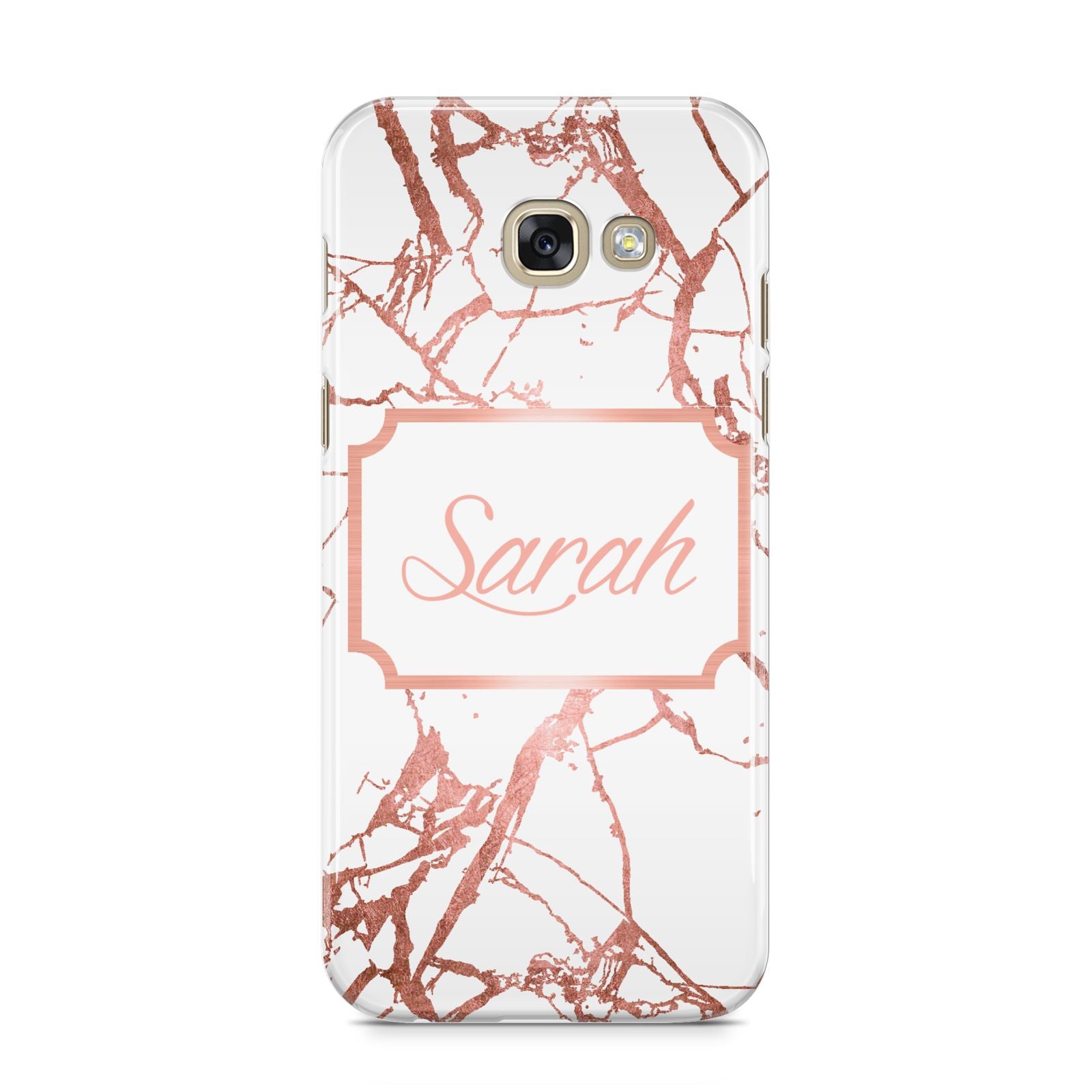 Personalised Rose Gold Marble Name Samsung Galaxy A5 2017 Case on gold phone