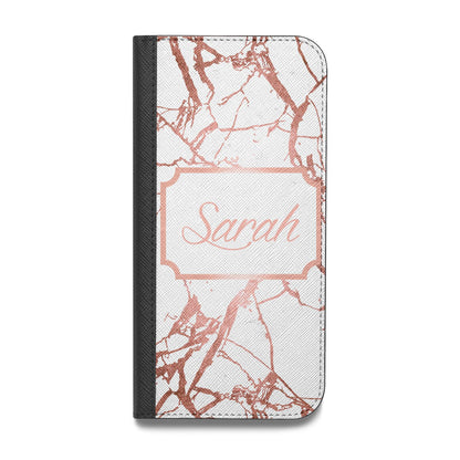 Personalised Rose Gold Marble Name Vegan Leather Flip Samsung Case