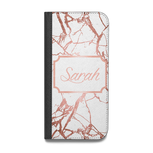 Personalised Rose Gold Marble Name Vegan Leather Flip iPhone Case