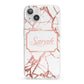 Personalised Rose Gold Marble Name iPhone 13 Clear Bumper Case