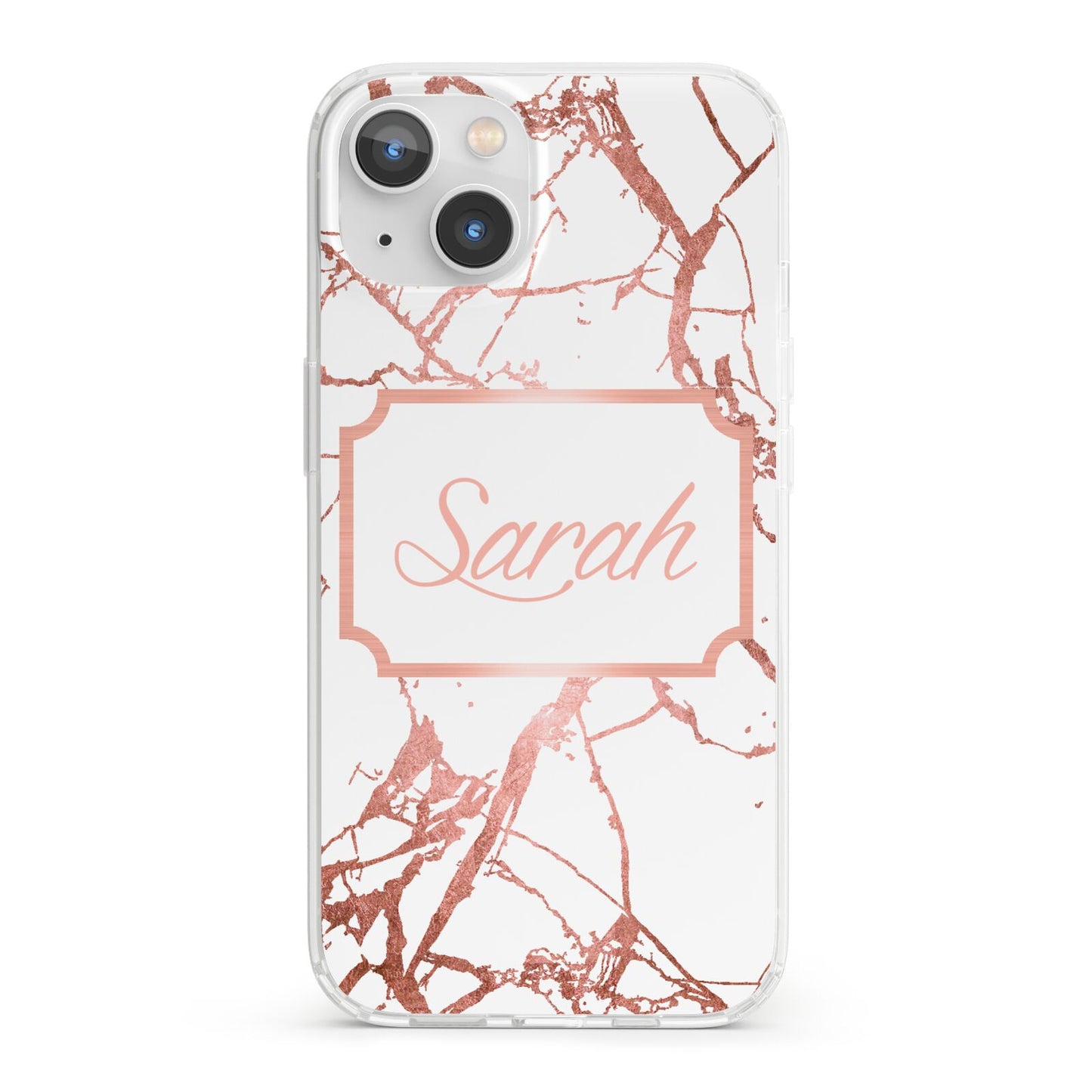 Personalised Rose Gold Marble Name iPhone 13 Clear Bumper Case