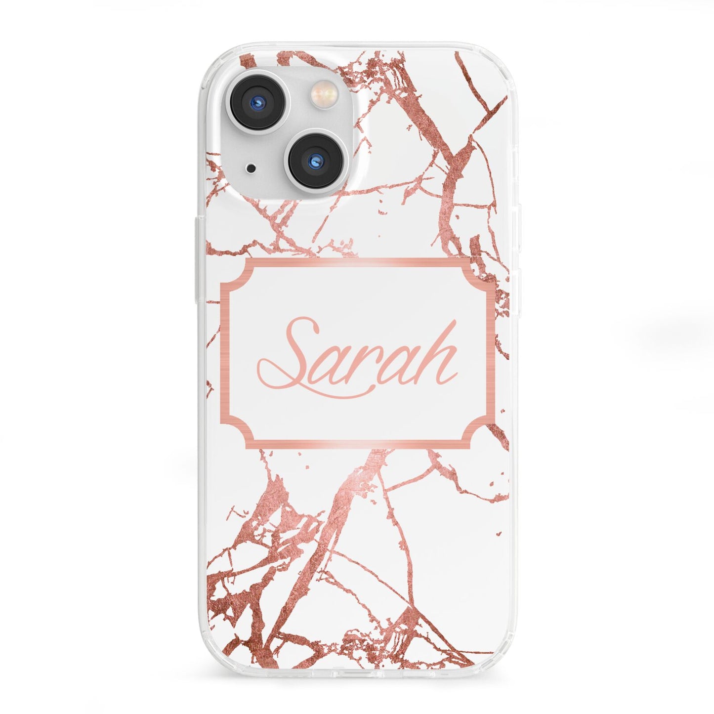 Personalised Rose Gold Marble Name iPhone 13 Mini Clear Bumper Case