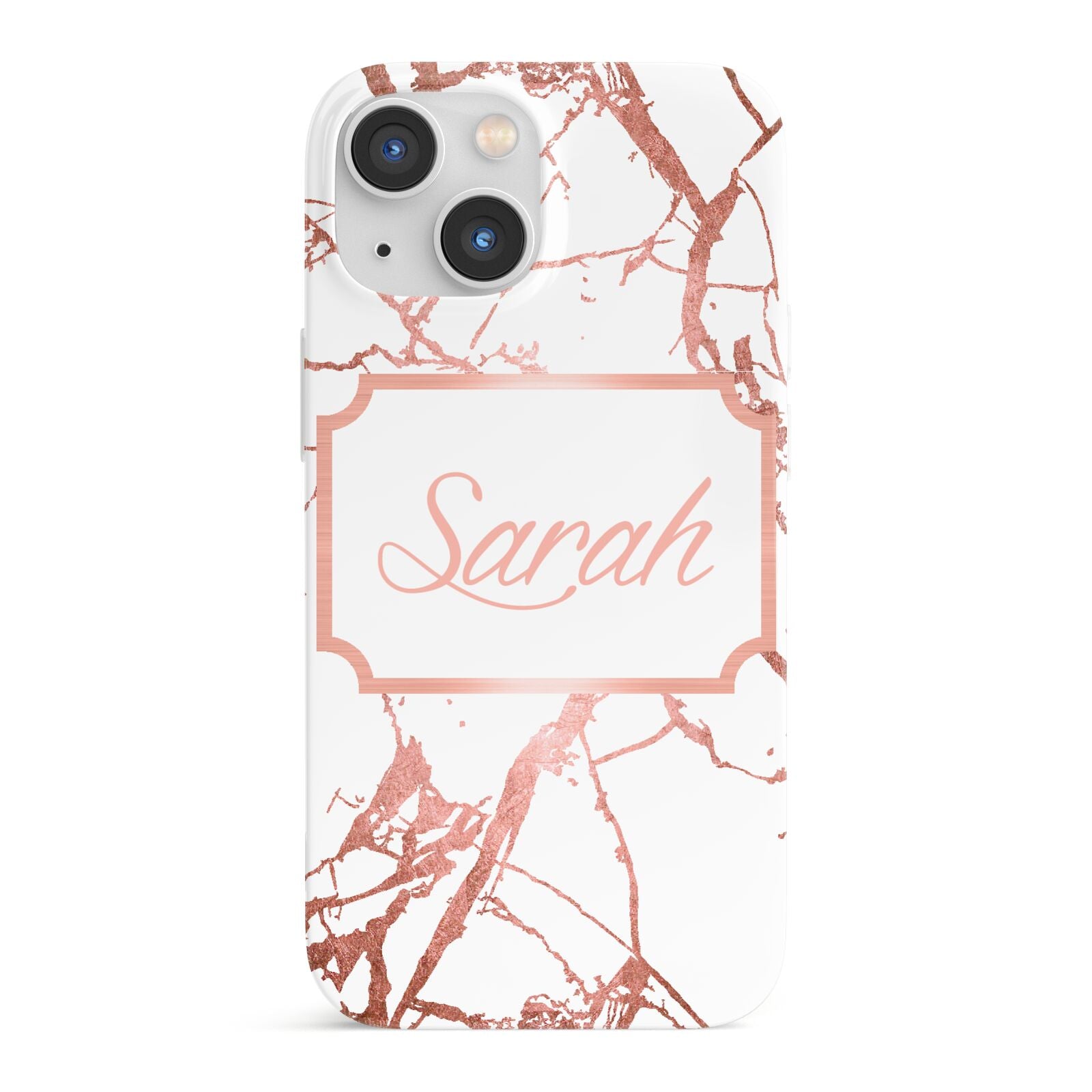 Personalised Rose Gold Marble Name iPhone 13 Mini Full Wrap 3D Snap Case
