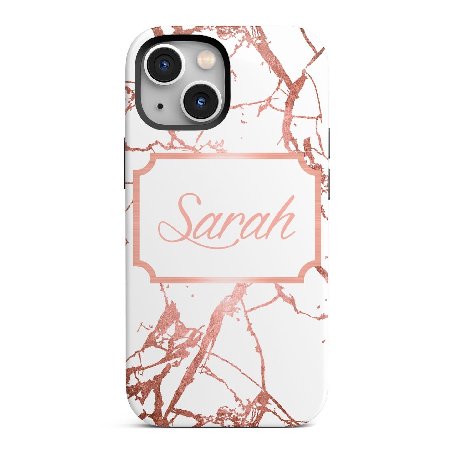 Personalised Rose Gold Marble Name iPhone 13 Mini Full Wrap 3D Tough Case