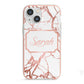 Personalised Rose Gold Marble Name iPhone 13 Mini TPU Impact Case with Pink Edges