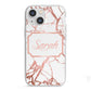Personalised Rose Gold Marble Name iPhone 13 Mini TPU Impact Case with White Edges