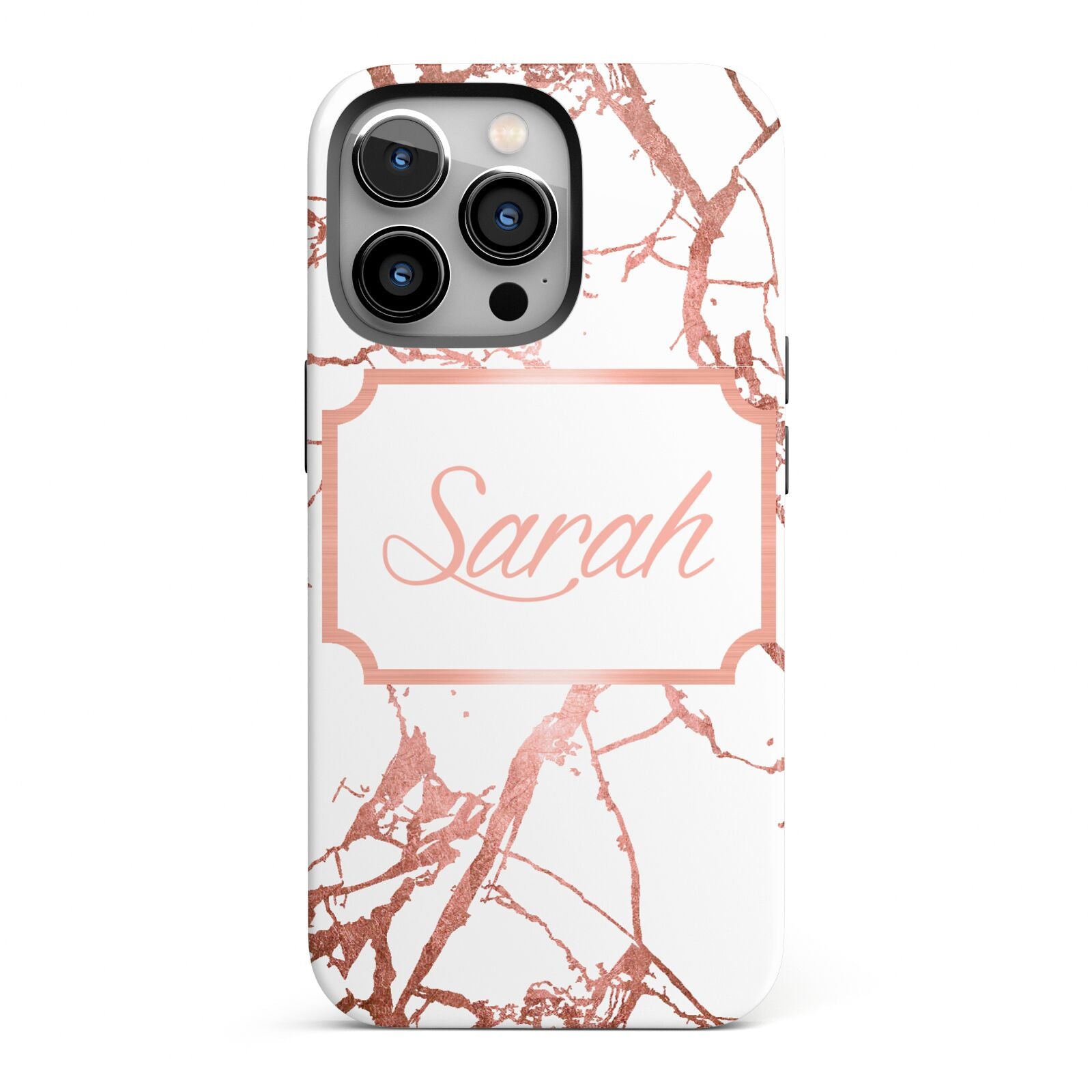Personalised Rose Gold Marble Name iPhone 13 Pro Full Wrap 3D Tough Case