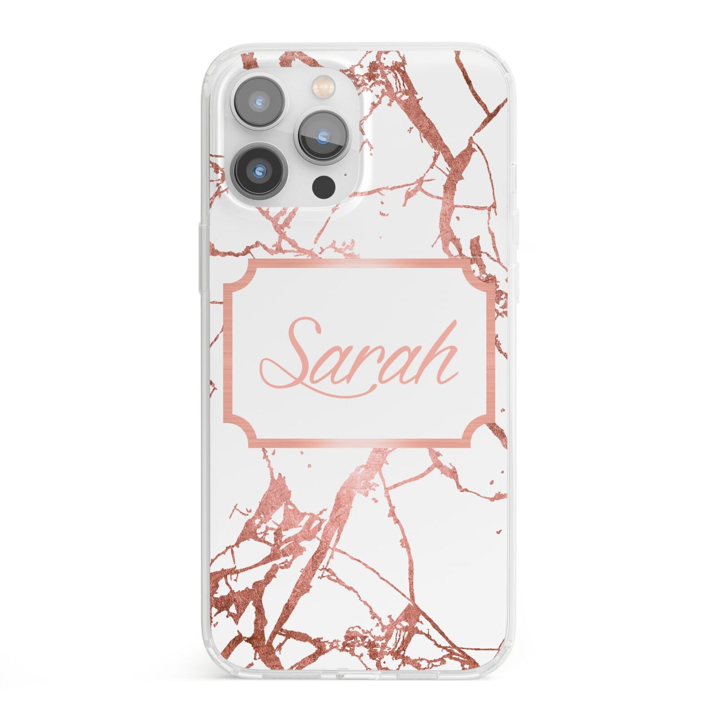 Personalised Rose Gold Marble Name iPhone 13 Pro Max Clear Bumper Case