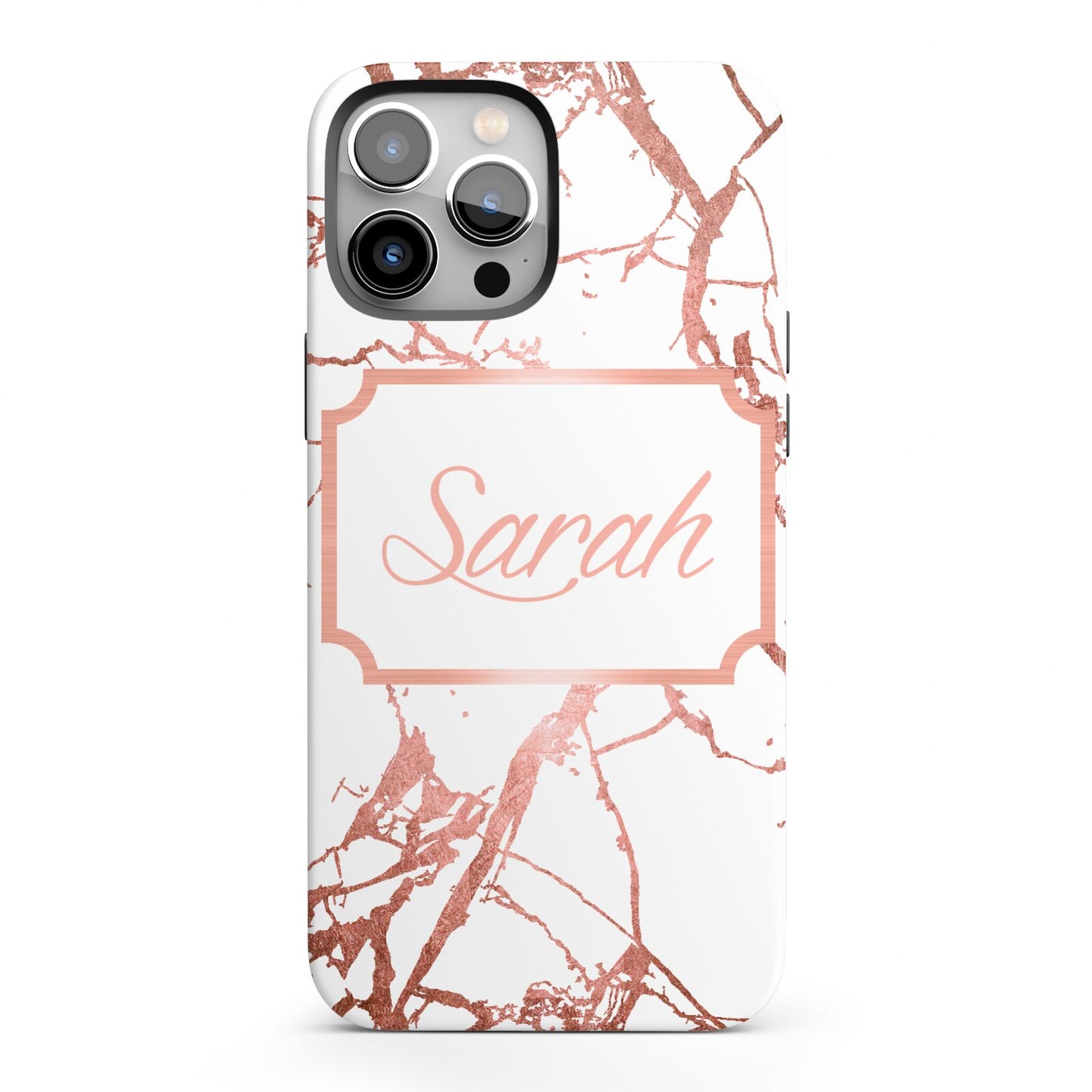 Personalised Rose Gold Marble Name iPhone 13 Pro Max Full Wrap 3D Tough Case