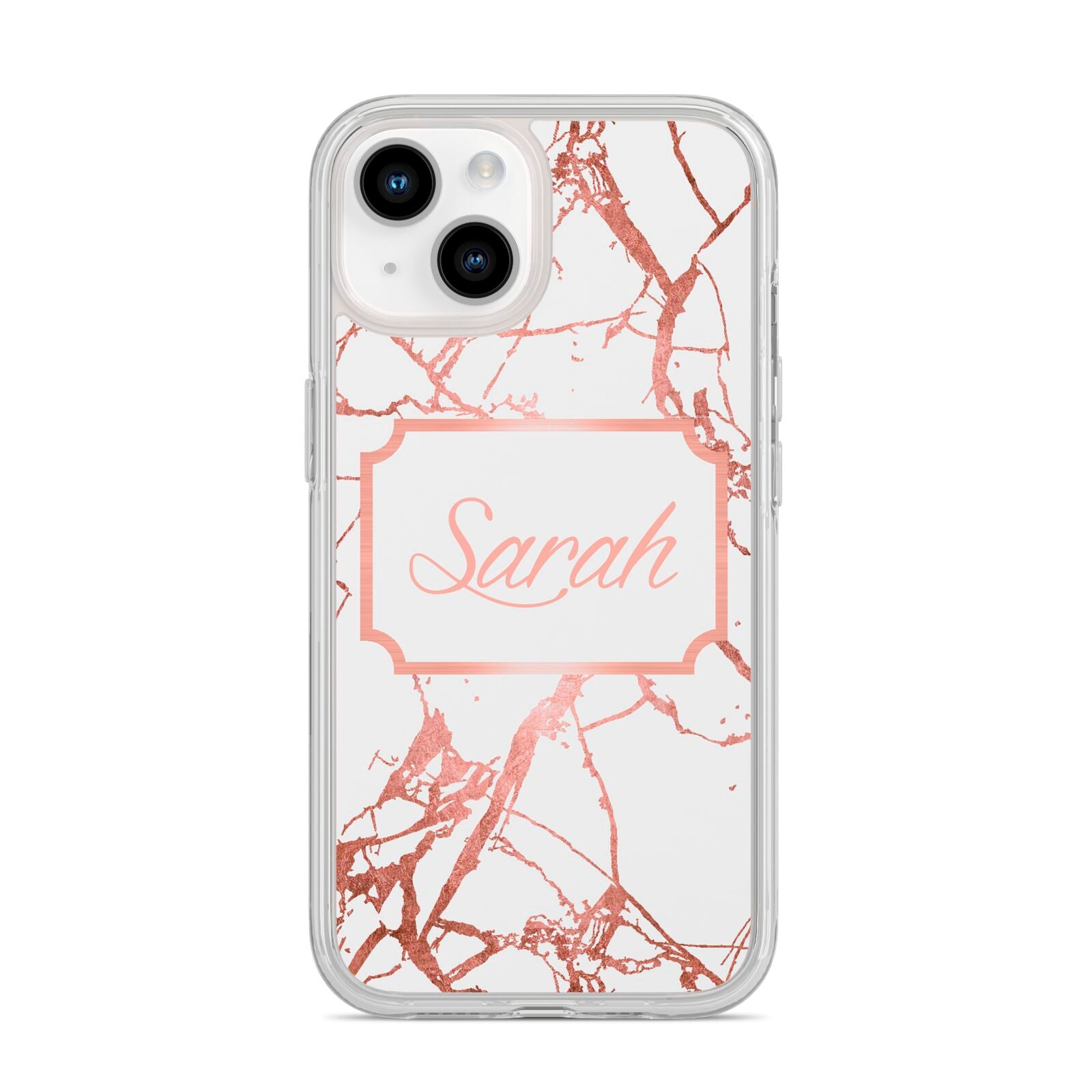 Personalised Rose Gold Marble Name iPhone 14 Clear Tough Case Starlight