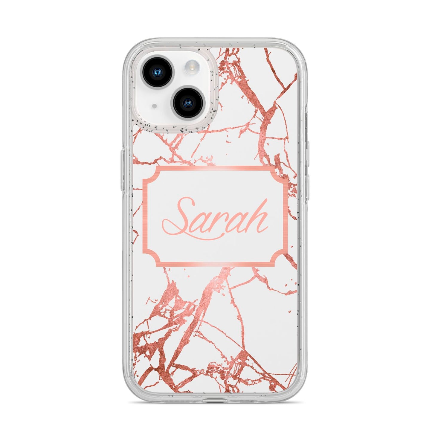 Personalised Rose Gold Marble Name iPhone 14 Glitter Tough Case Starlight