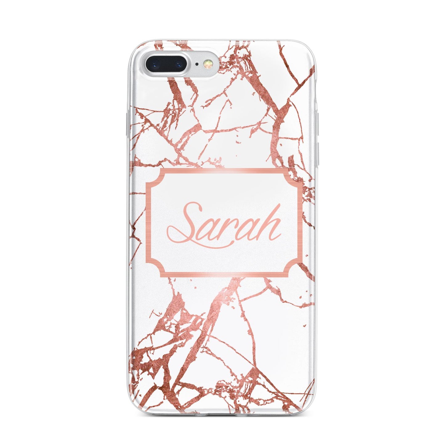 Personalised Rose Gold Marble Name iPhone 7 Plus Bumper Case on Silver iPhone