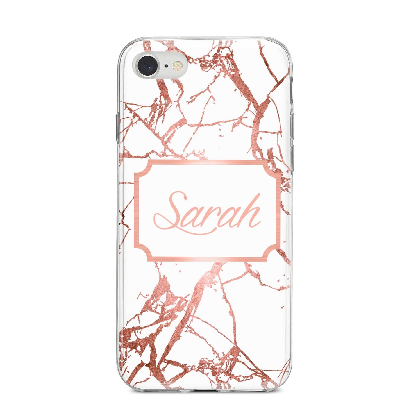 Personalised Rose Gold Marble Name iPhone 8 Bumper Case on Silver iPhone