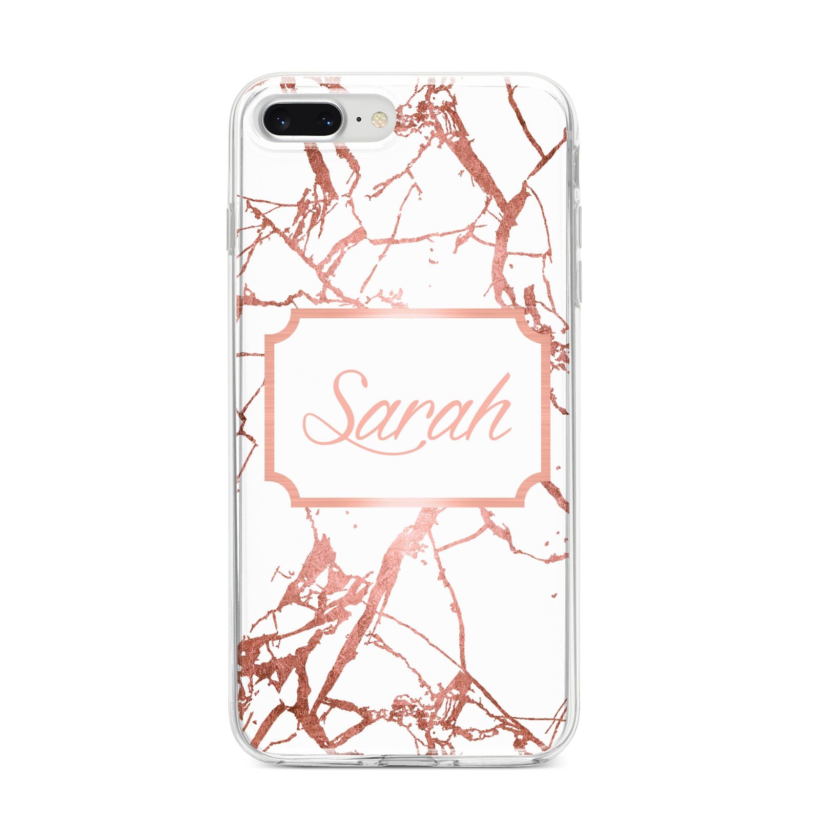 Personalised Rose Gold Marble Name iPhone 8 Plus Bumper Case on Silver iPhone