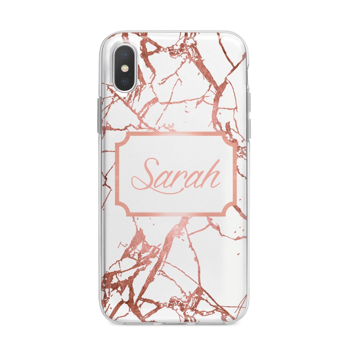 Personalised Rose Gold Marble Name iPhone X Bumper Case on Silver iPhone Alternative Image 1