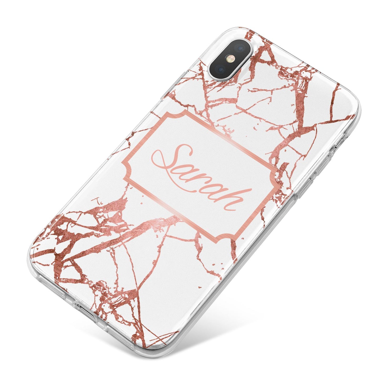 Personalised Rose Gold Marble Name iPhone X Bumper Case on Silver iPhone
