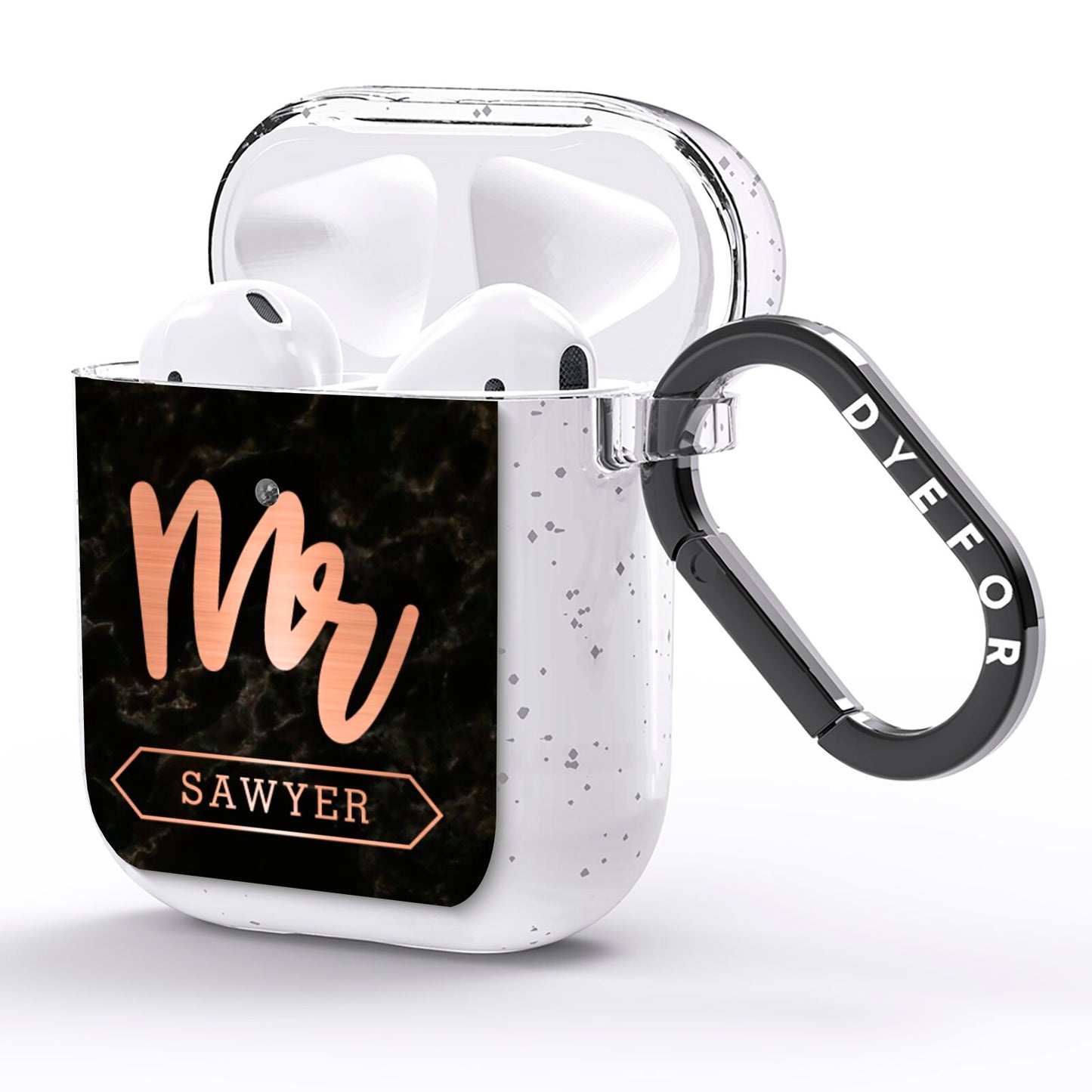 Personalised Rose Gold Mr Surname Marble AirPods Glitter Case Side Image