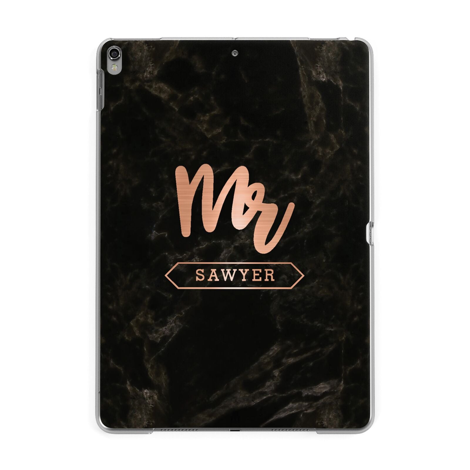 Personalised Rose Gold Mr Surname Marble Apple iPad Grey Case