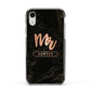 Personalised Rose Gold Mr Surname Marble Apple iPhone XR Impact Case Black Edge on Silver Phone