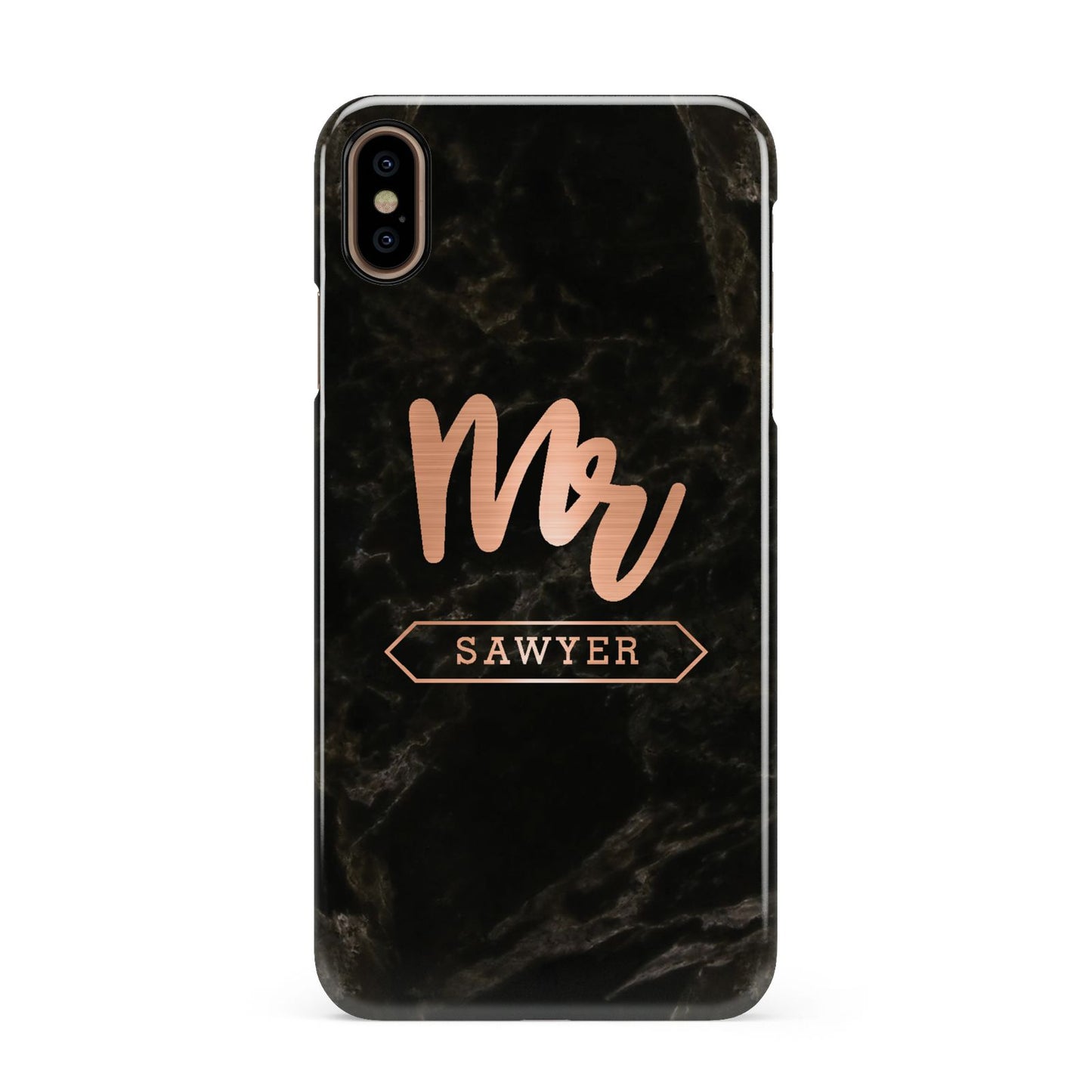 Personalised Rose Gold Mr Surname Marble Apple iPhone Xs Max 3D Snap Case