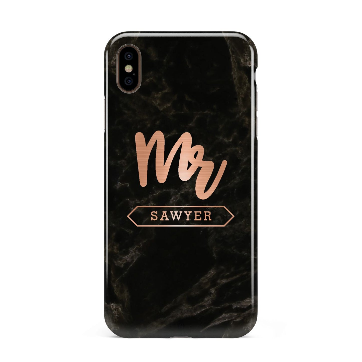 Personalised Rose Gold Mr Surname Marble Apple iPhone Xs Max 3D Tough Case