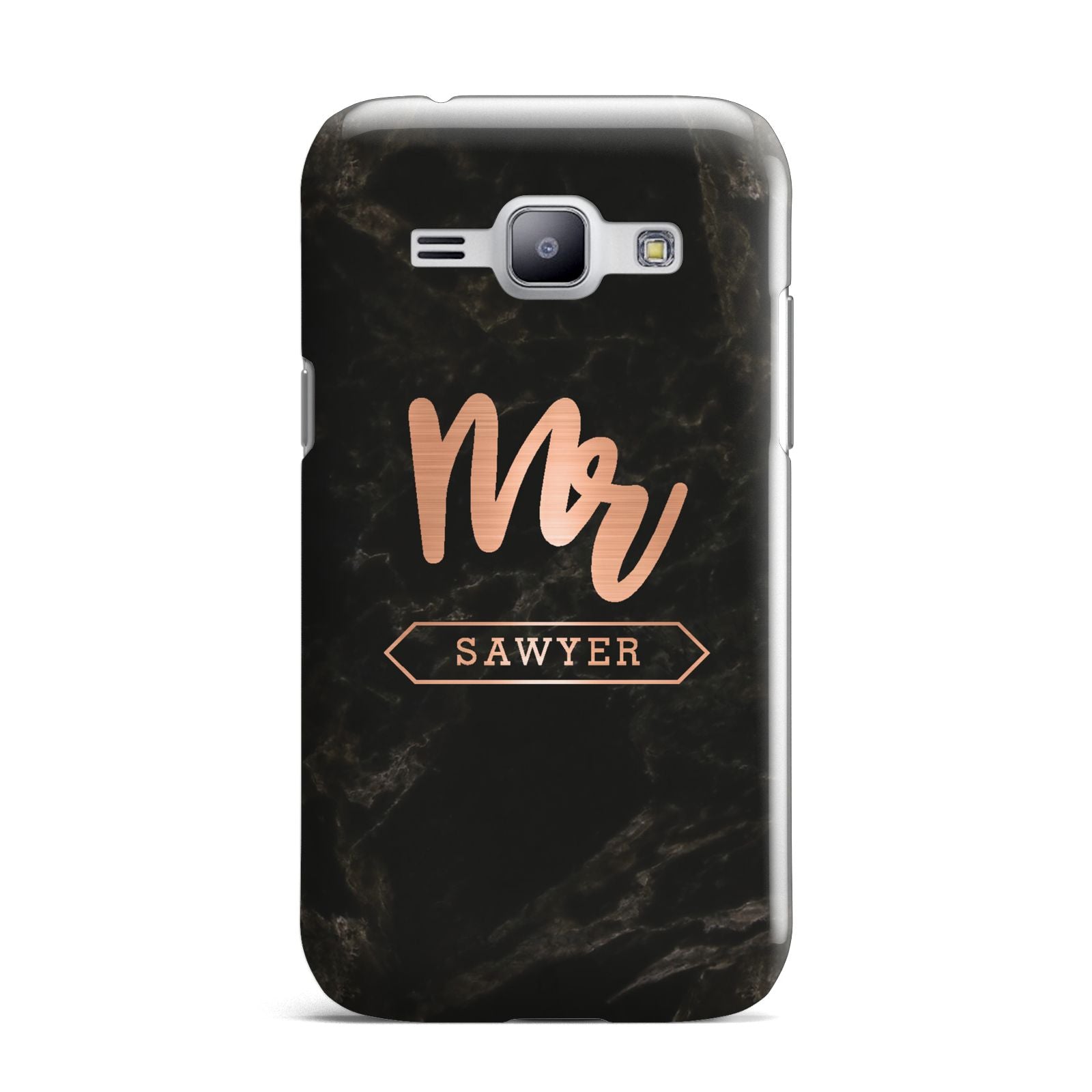 Personalised Rose Gold Mr Surname Marble Samsung Galaxy J1 2015 Case