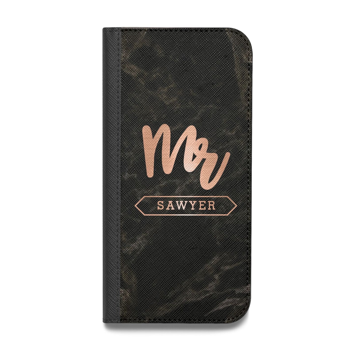 Personalised Rose Gold Mr Surname Marble Vegan Leather Flip Samsung Case