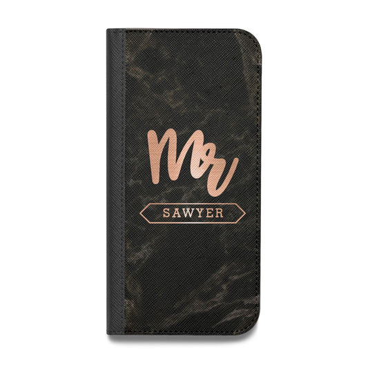 Personalised Rose Gold Mr Surname Marble Vegan Leather Flip Samsung Case