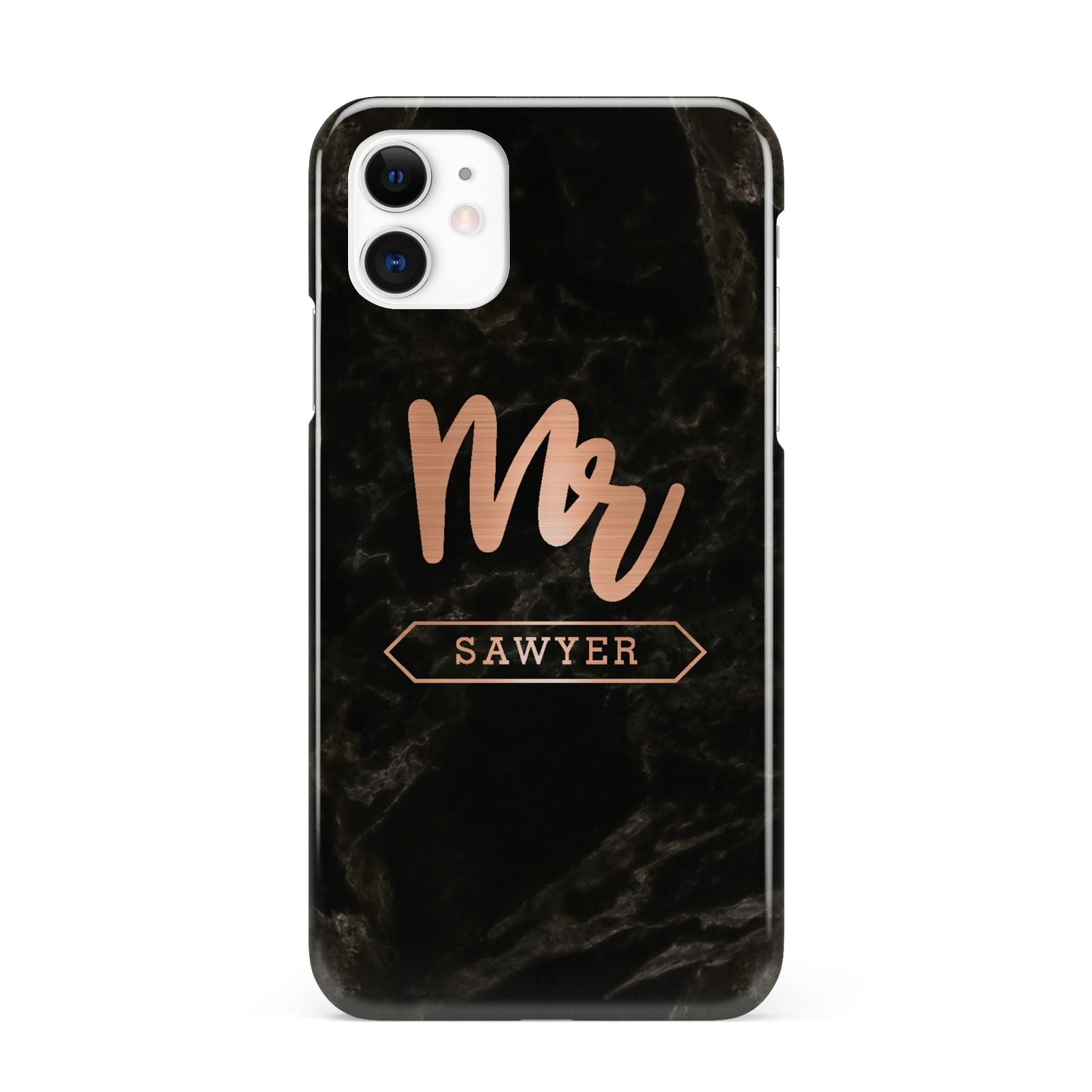 Personalised Rose Gold Mr Surname Marble iPhone 11 3D Snap Case