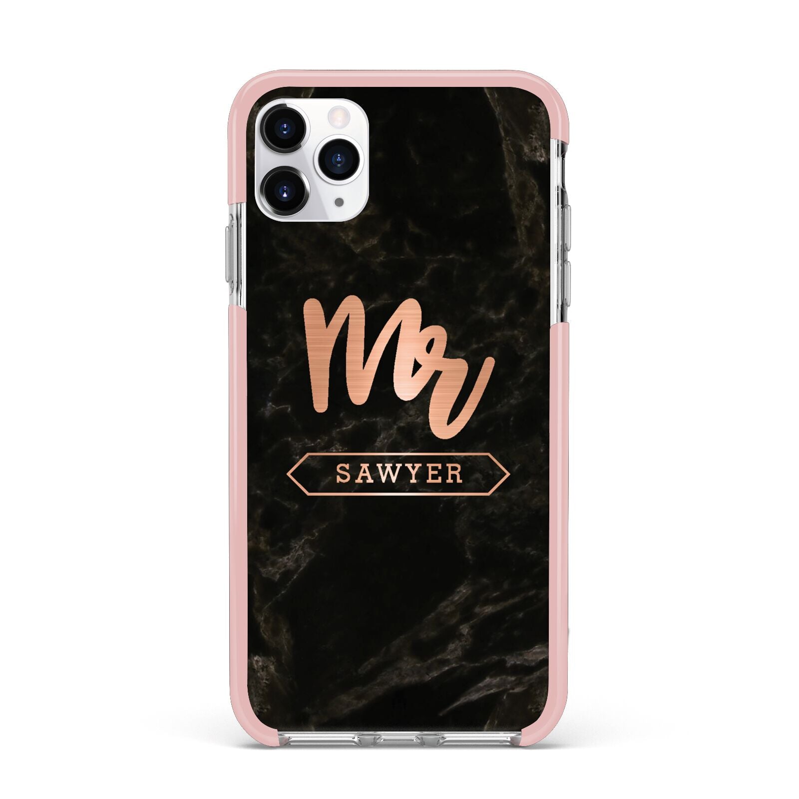 Personalised Rose Gold Mr Surname Marble iPhone 11 Pro Max Impact Pink Edge Case