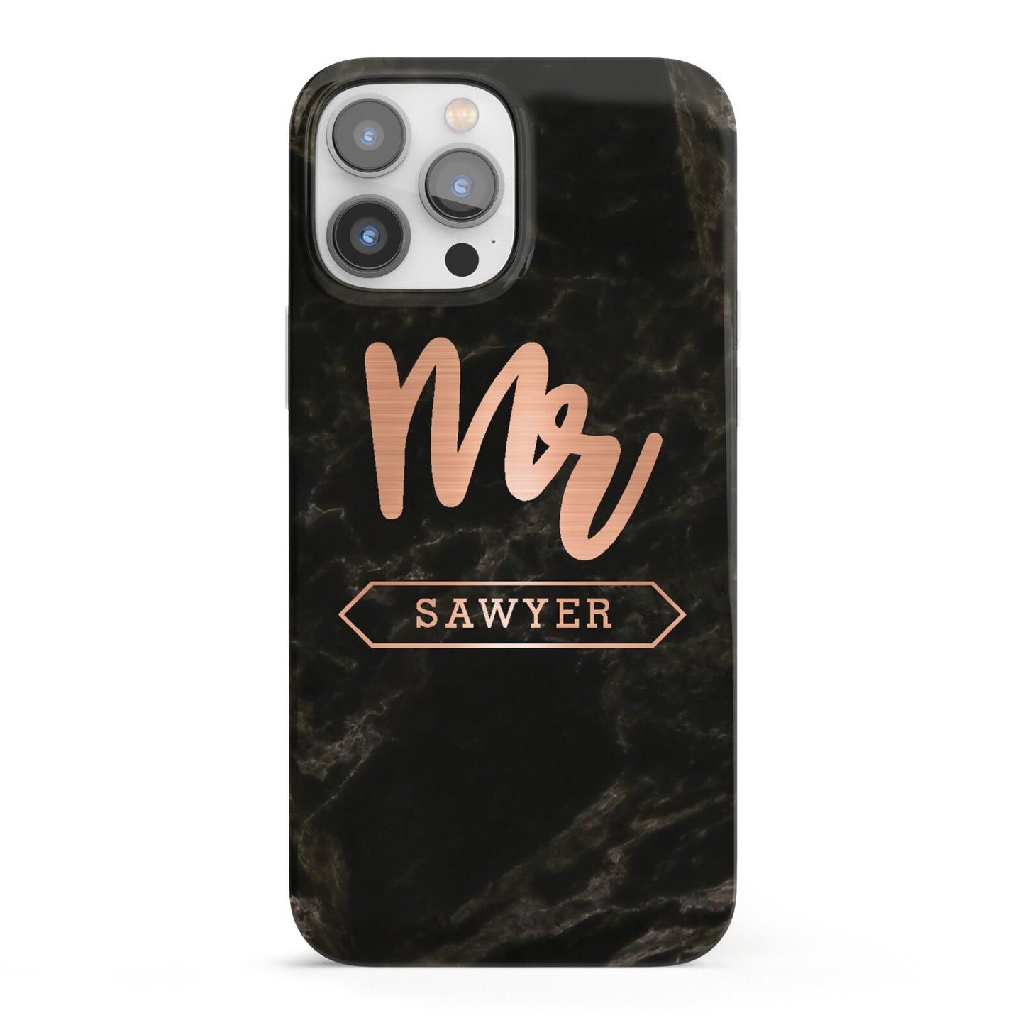 Personalised Rose Gold Mr Surname Marble iPhone 13 Pro Max Full Wrap 3D Snap Case