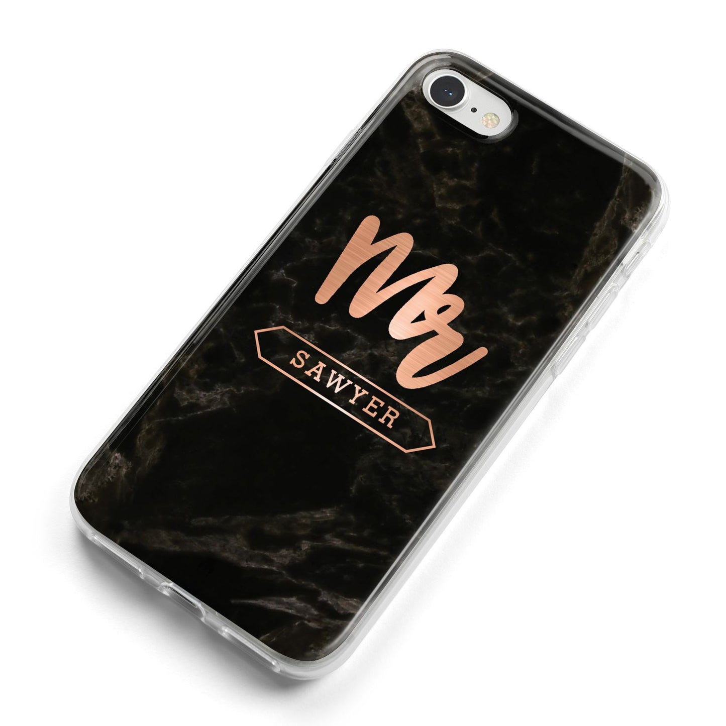 Personalised Rose Gold Mr Surname Marble iPhone 8 Bumper Case on Silver iPhone Alternative Image