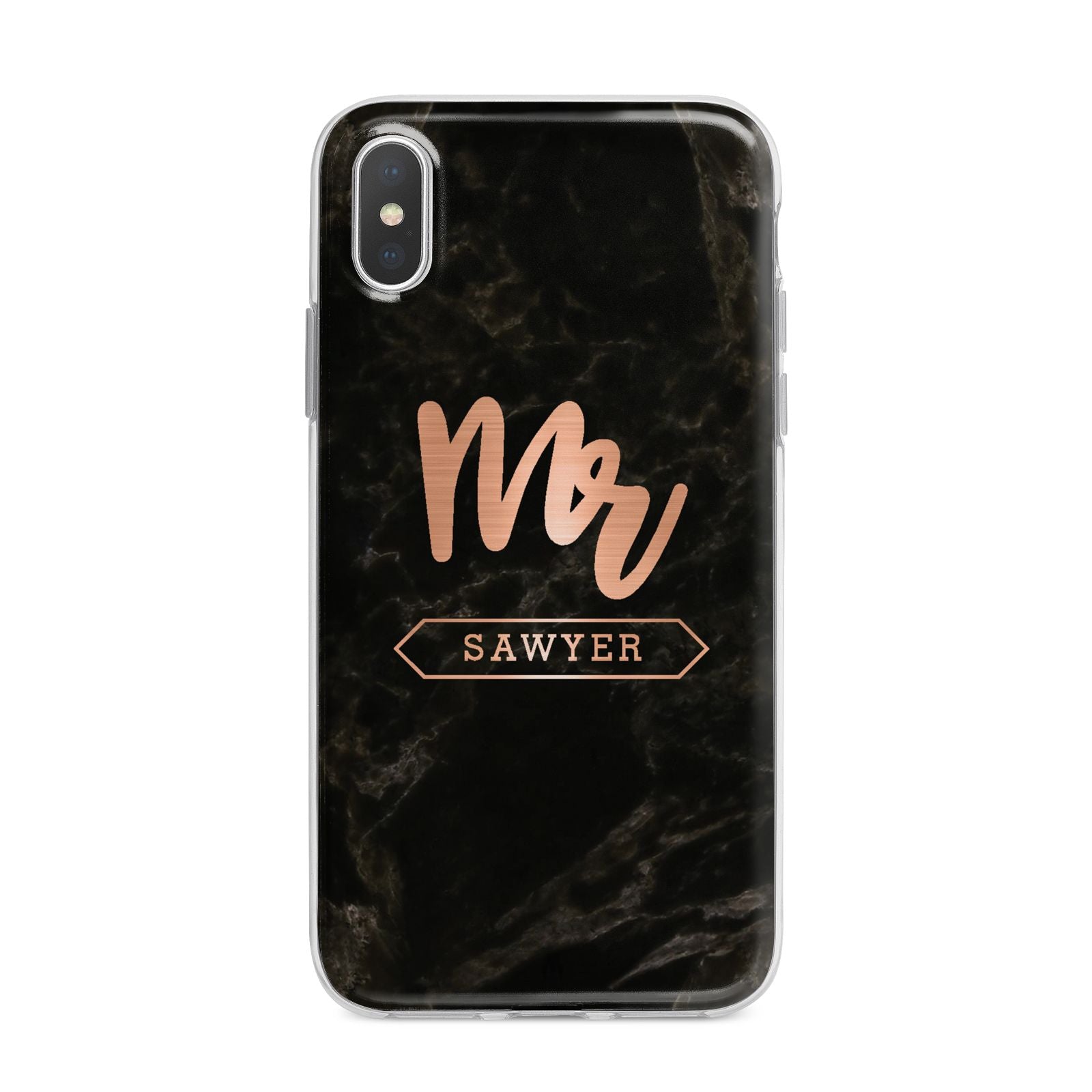 Personalised Rose Gold Mr Surname Marble iPhone X Bumper Case on Silver iPhone Alternative Image 1