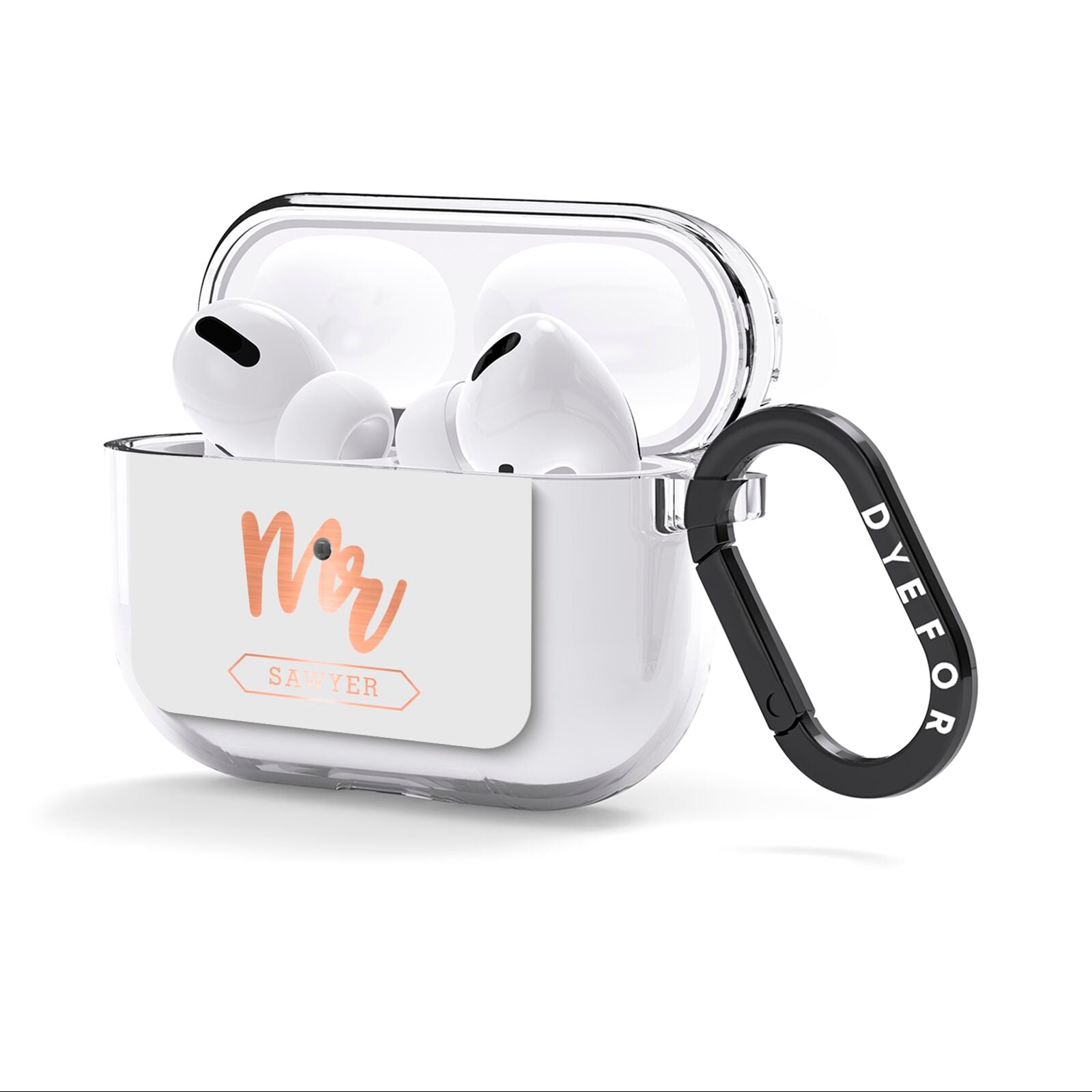 Personalised Rose Gold Mr Surname On Grey AirPods Clear Case 3rd Gen Side Image