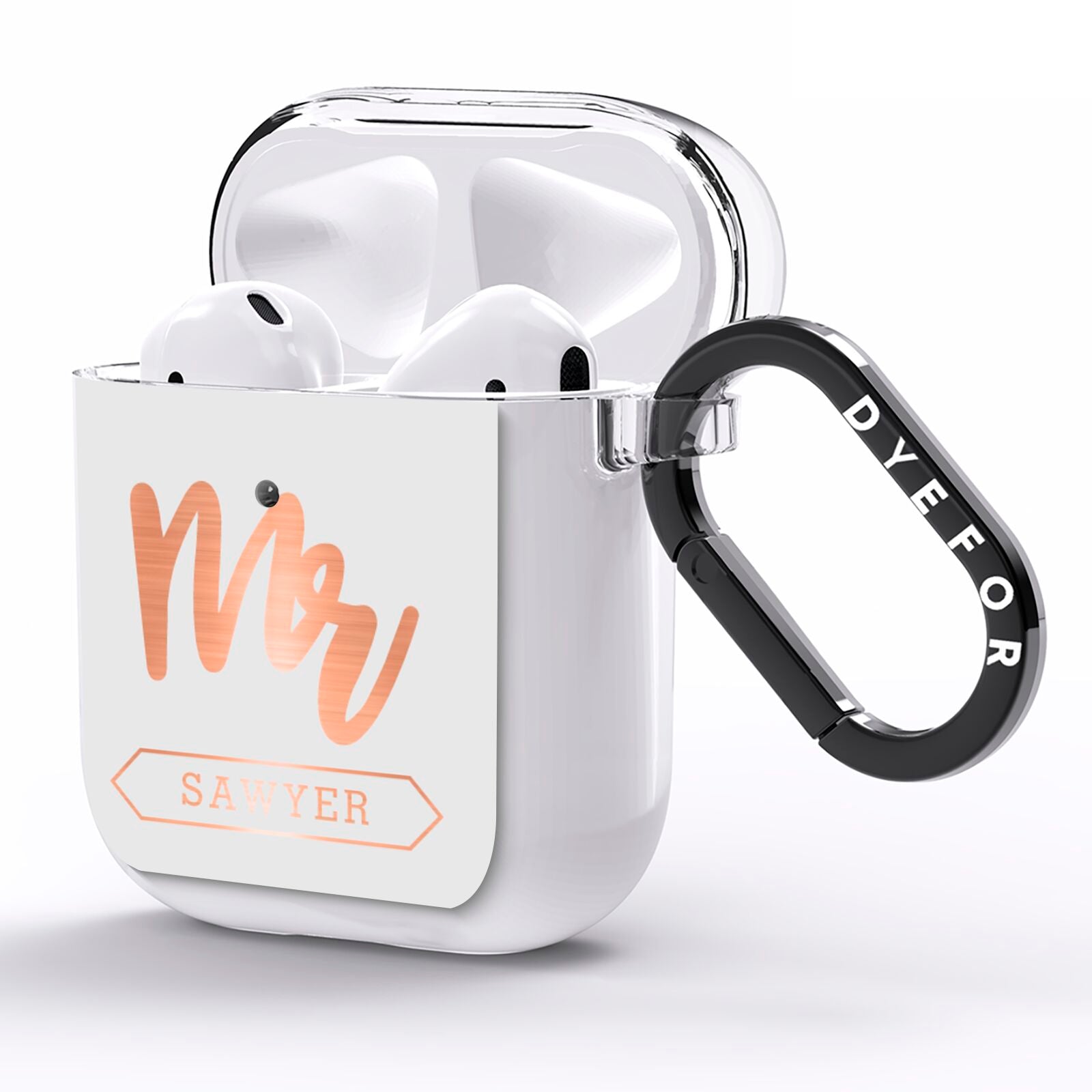 Personalised Rose Gold Mr Surname On Grey AirPods Clear Case Side Image