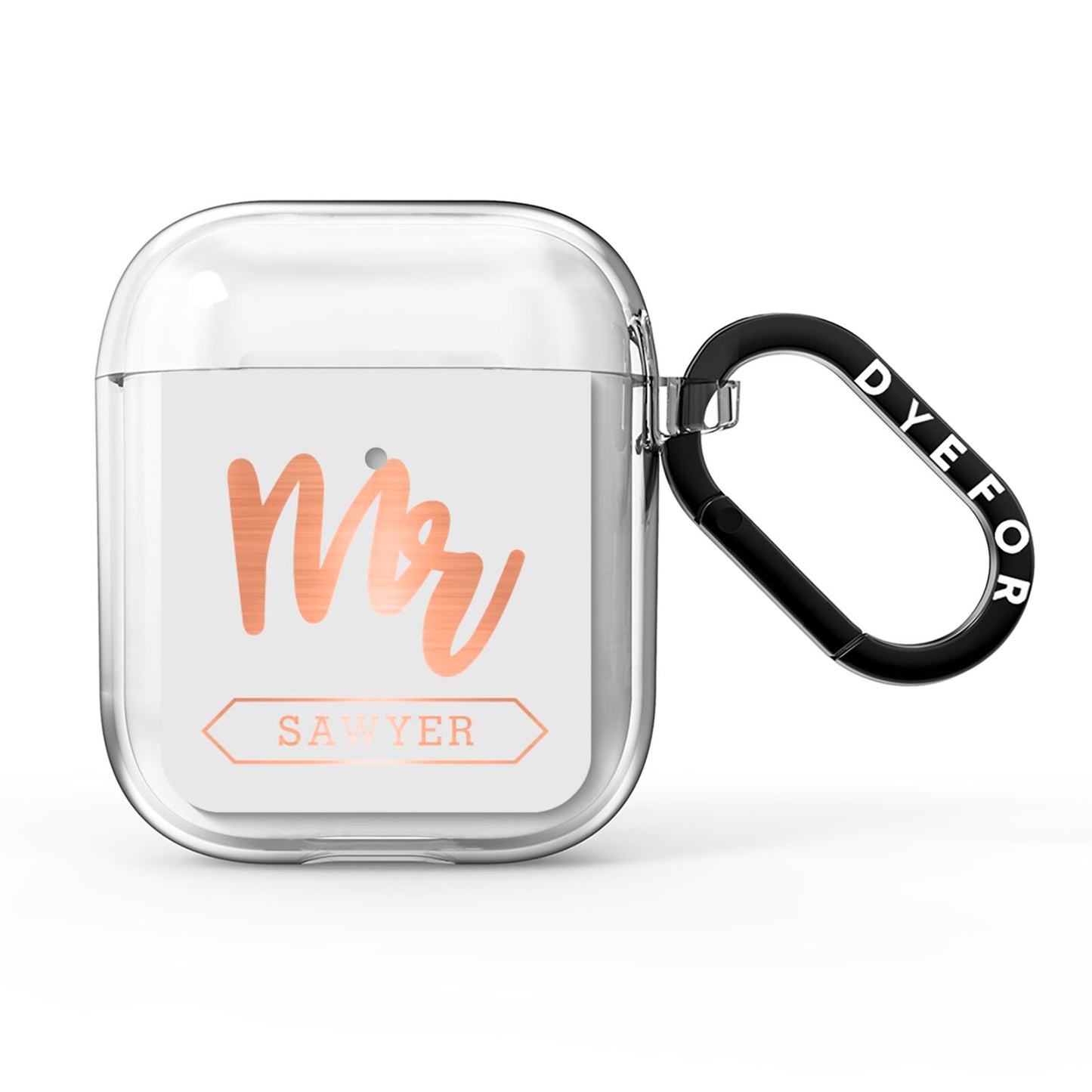 Personalised Rose Gold Mr Surname On Grey AirPods Clear Case