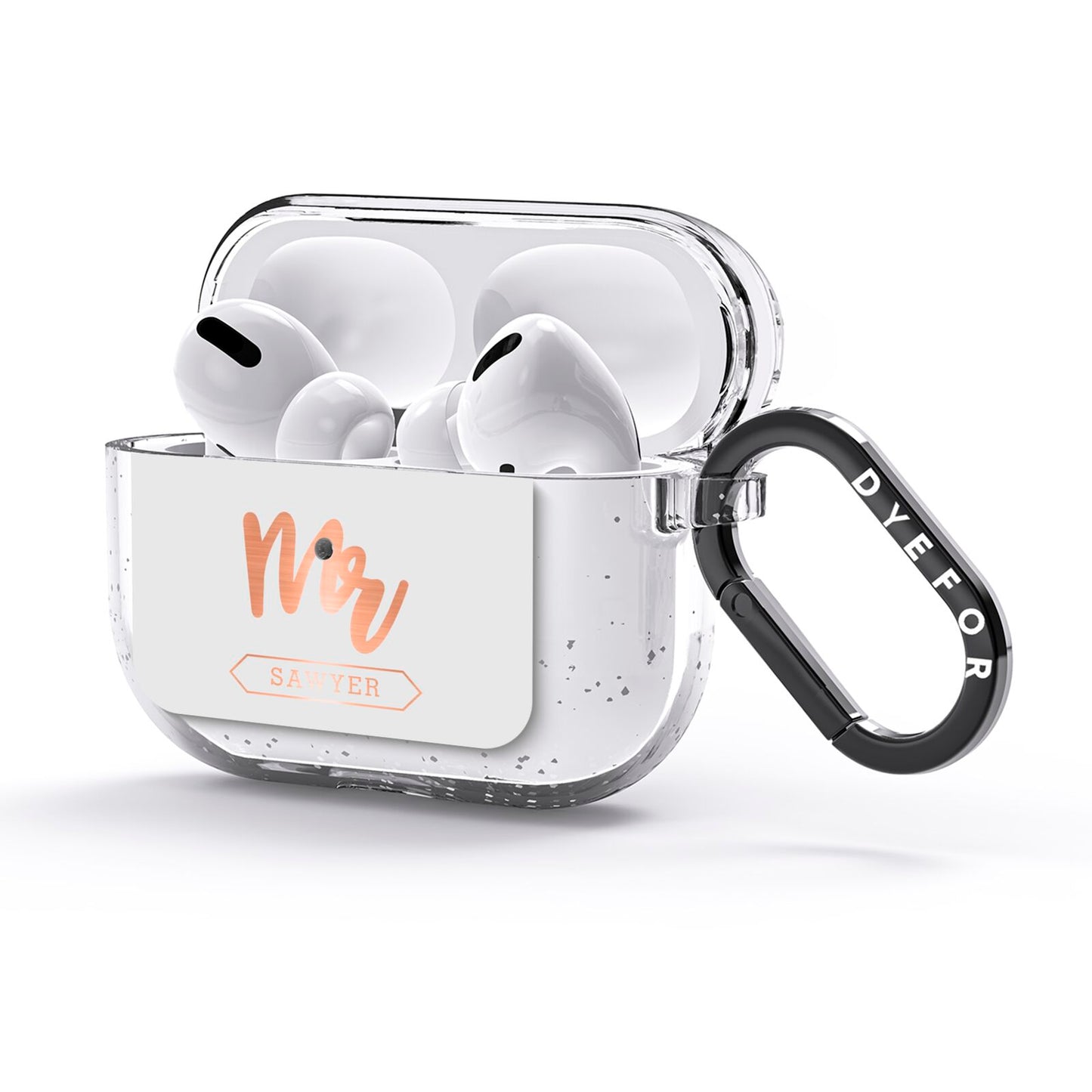Personalised Rose Gold Mr Surname On Grey AirPods Glitter Case 3rd Gen Side Image