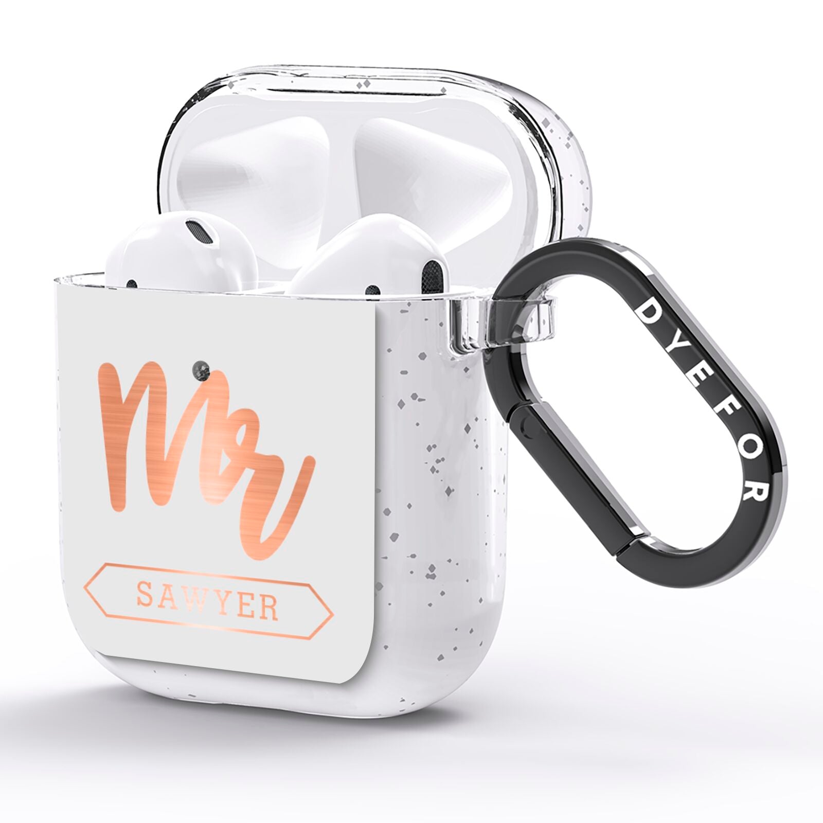 Personalised Rose Gold Mr Surname On Grey AirPods Glitter Case Side Image