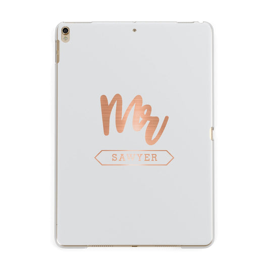 Personalised Rose Gold Mr Surname On Grey Apple iPad Gold Case