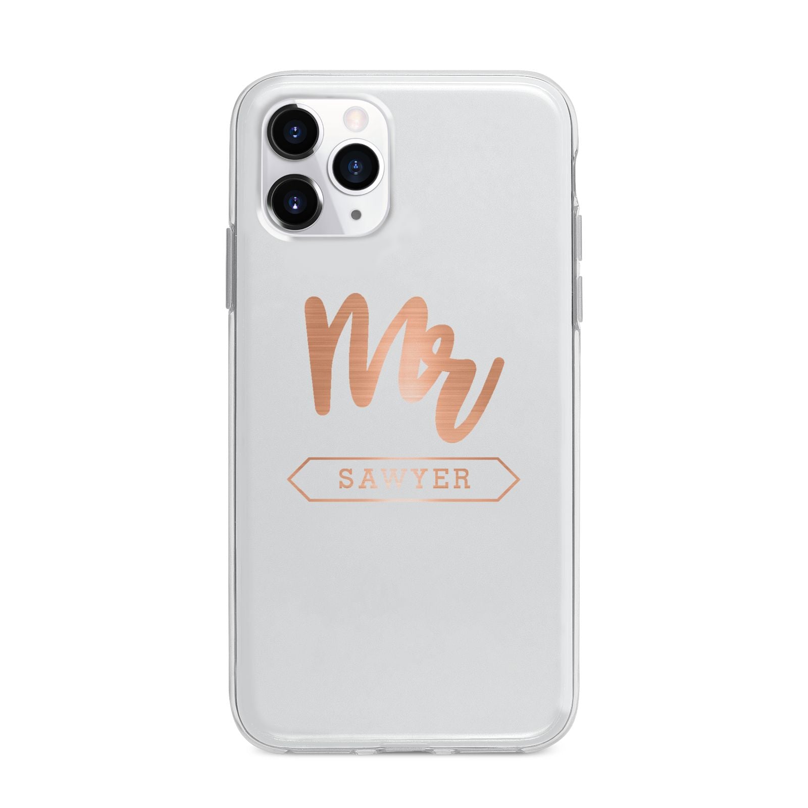 Personalised Rose Gold Mr Surname On Grey Apple iPhone 11 Pro Max in Silver with Bumper Case