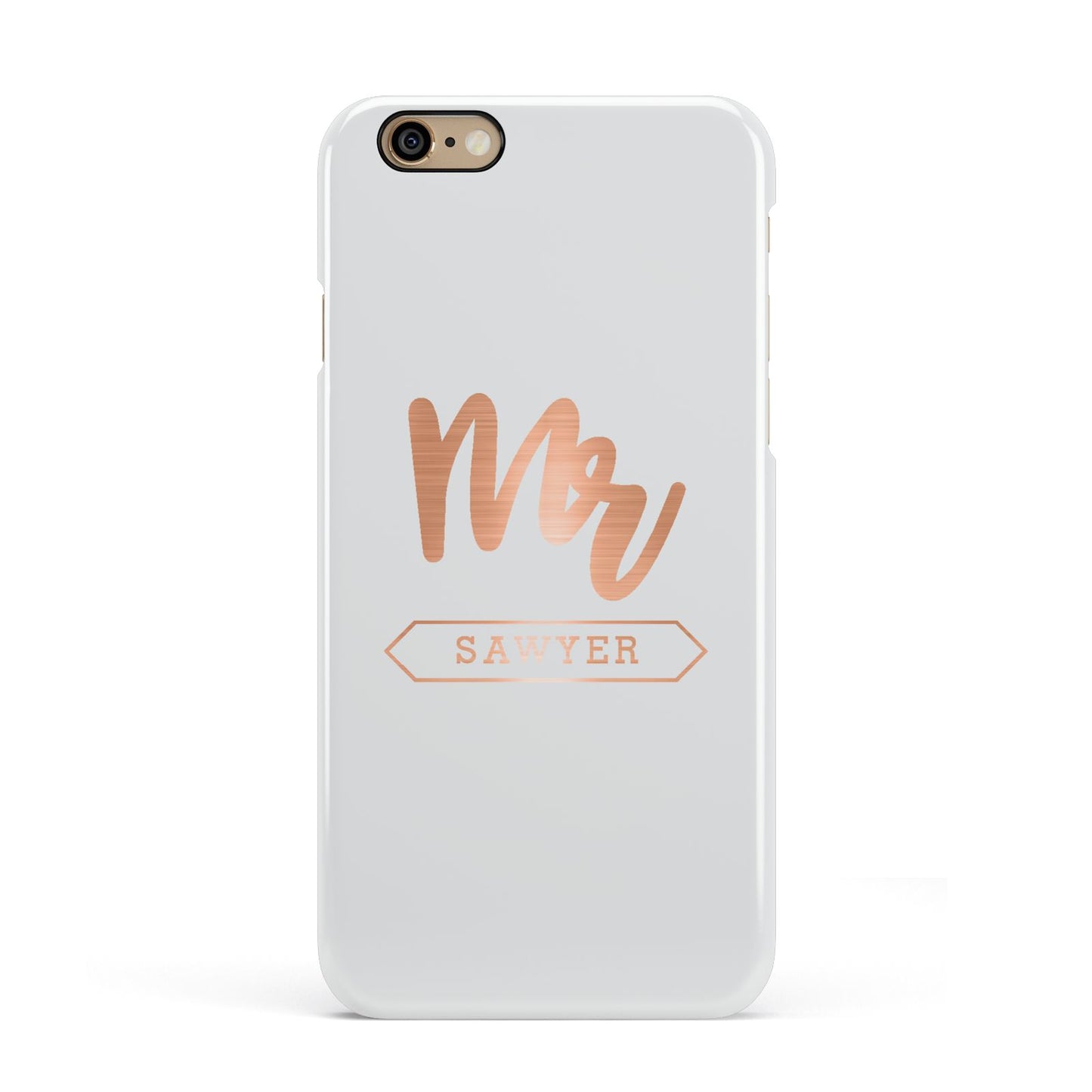 Personalised Rose Gold Mr Surname On Grey Apple iPhone 6 3D Snap Case