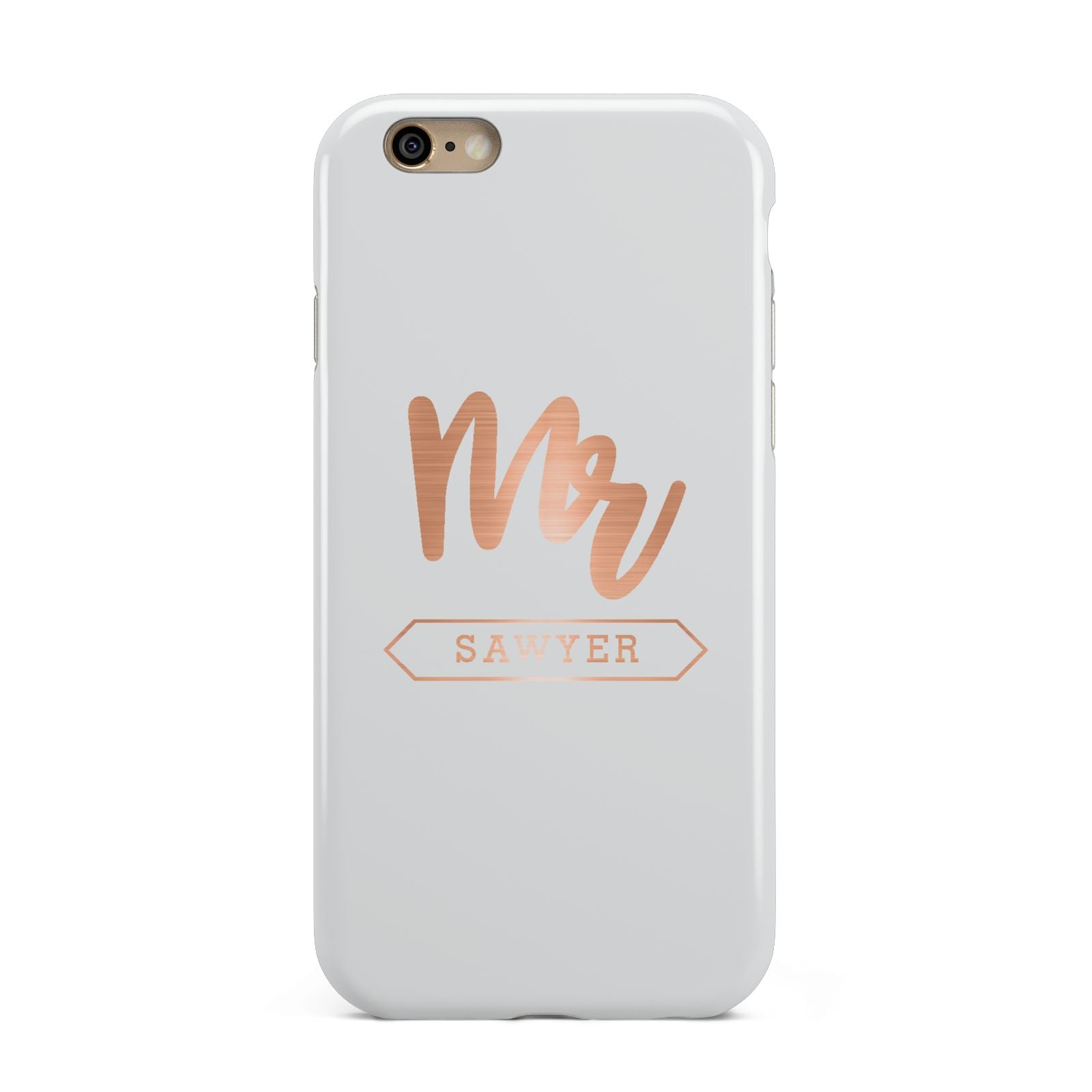 Personalised Rose Gold Mr Surname On Grey Apple iPhone 6 3D Tough Case
