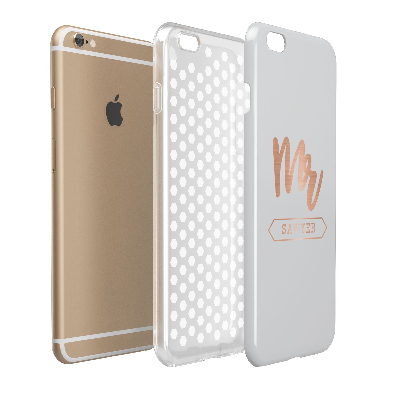 Personalised Rose Gold Mr Surname On Grey Apple iPhone 6 Plus 3D Tough Case Expand Detail Image
