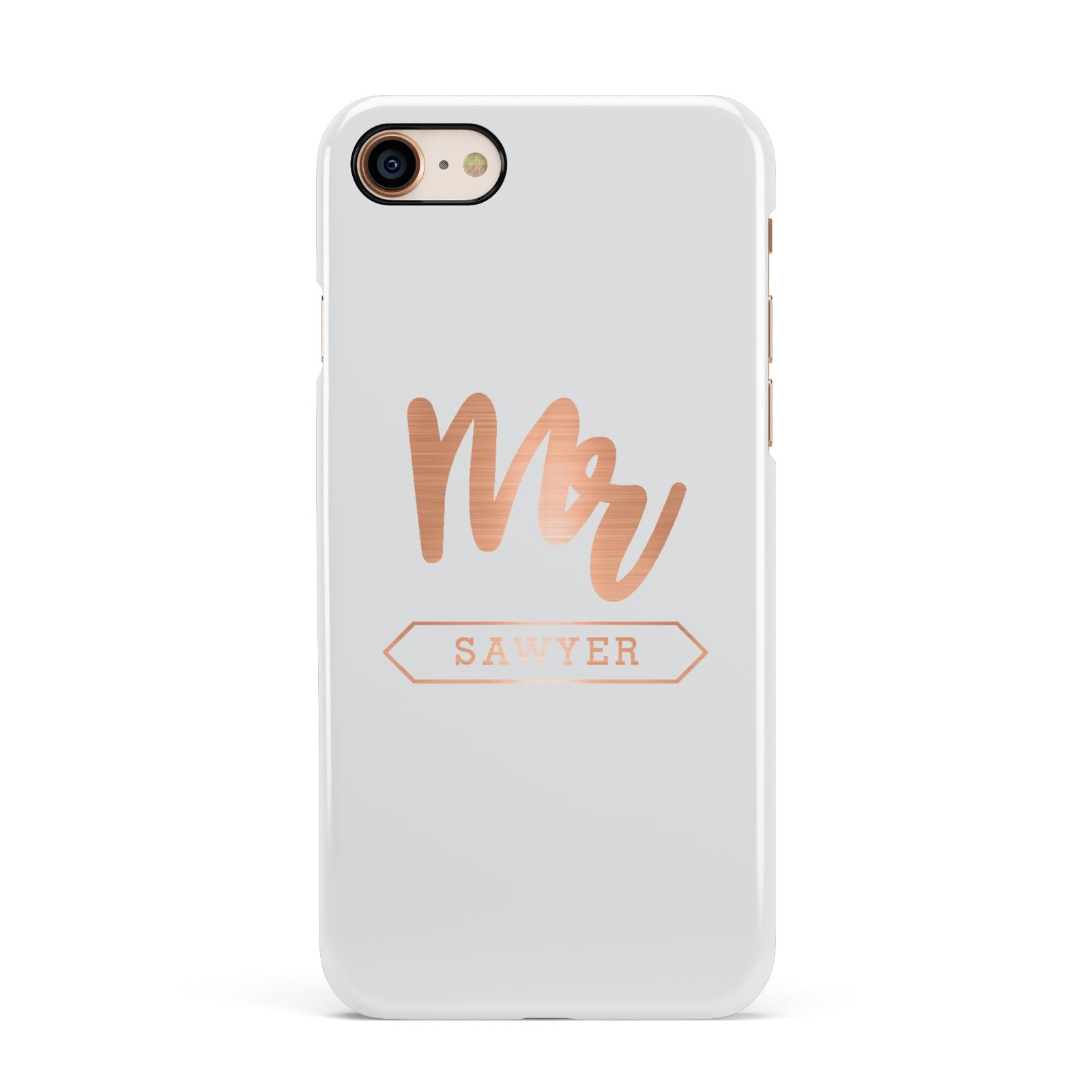 Personalised Rose Gold Mr Surname On Grey Apple iPhone 7 8 3D Snap Case