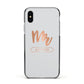 Personalised Rose Gold Mr Surname On Grey Apple iPhone Xs Impact Case Black Edge on Silver Phone