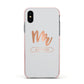 Personalised Rose Gold Mr Surname On Grey Apple iPhone Xs Impact Case Pink Edge on Black Phone