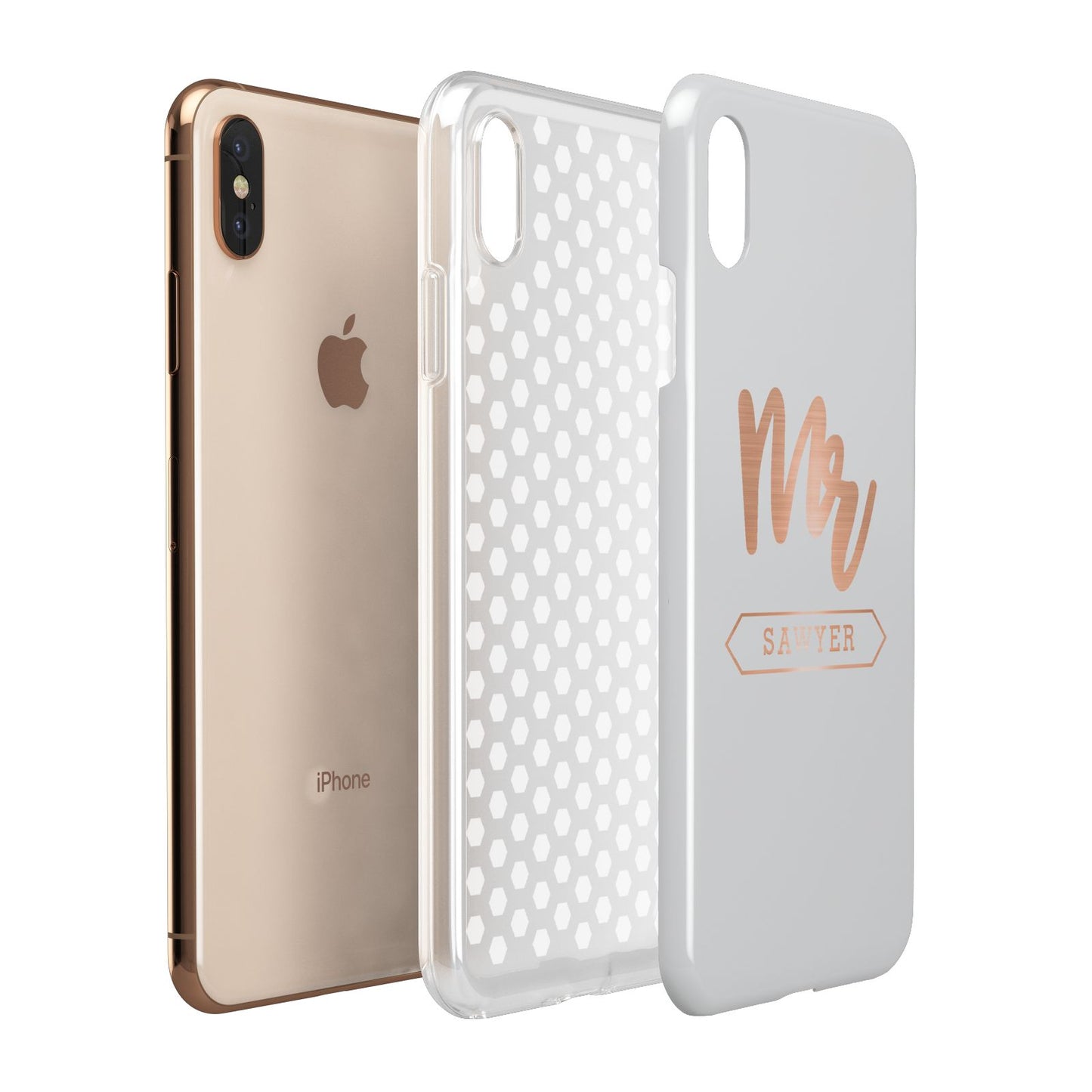Personalised Rose Gold Mr Surname On Grey Apple iPhone Xs Max 3D Tough Case Expanded View