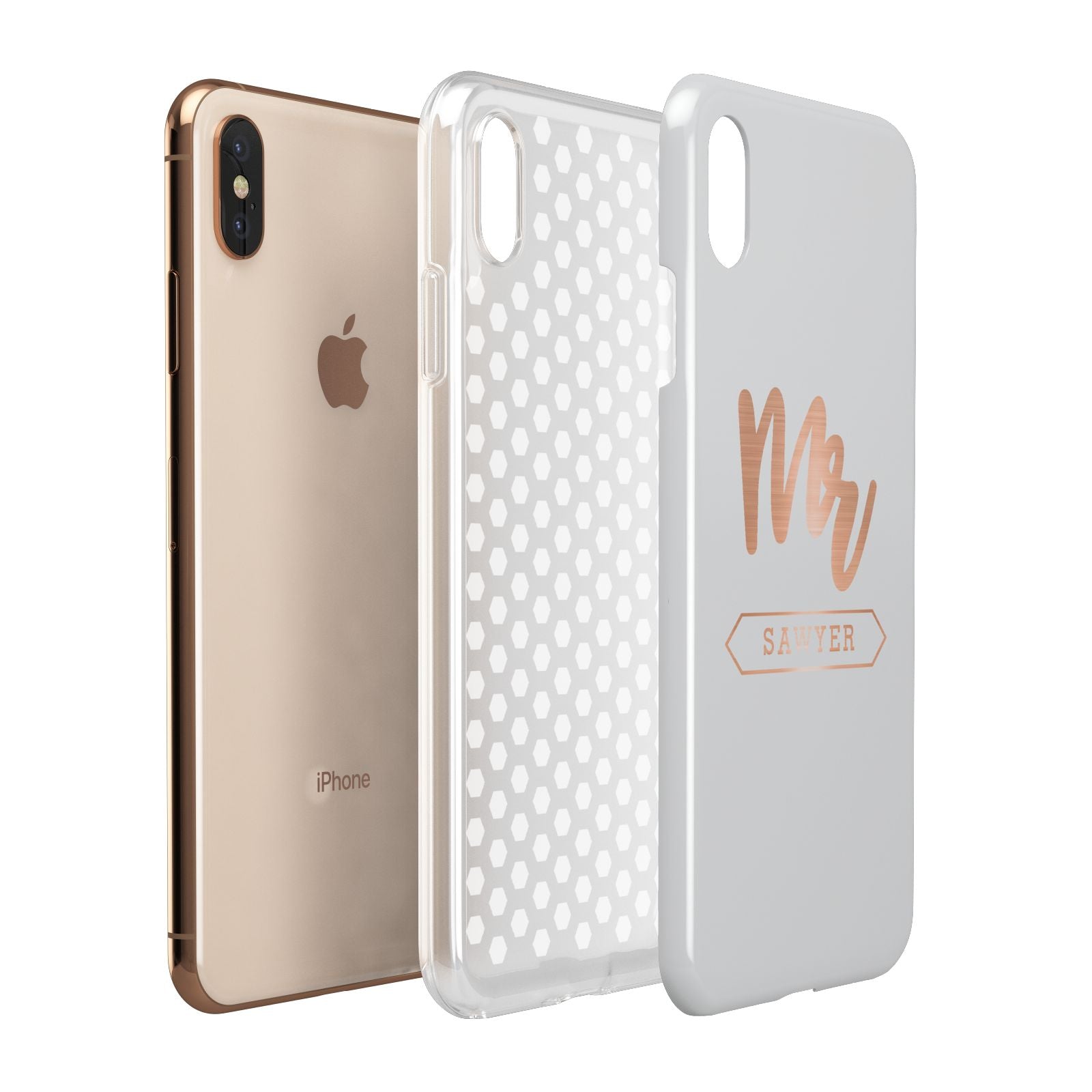 Personalised Rose Gold Mr Surname On Grey Apple iPhone Xs Max 3D Tough Case Expanded View