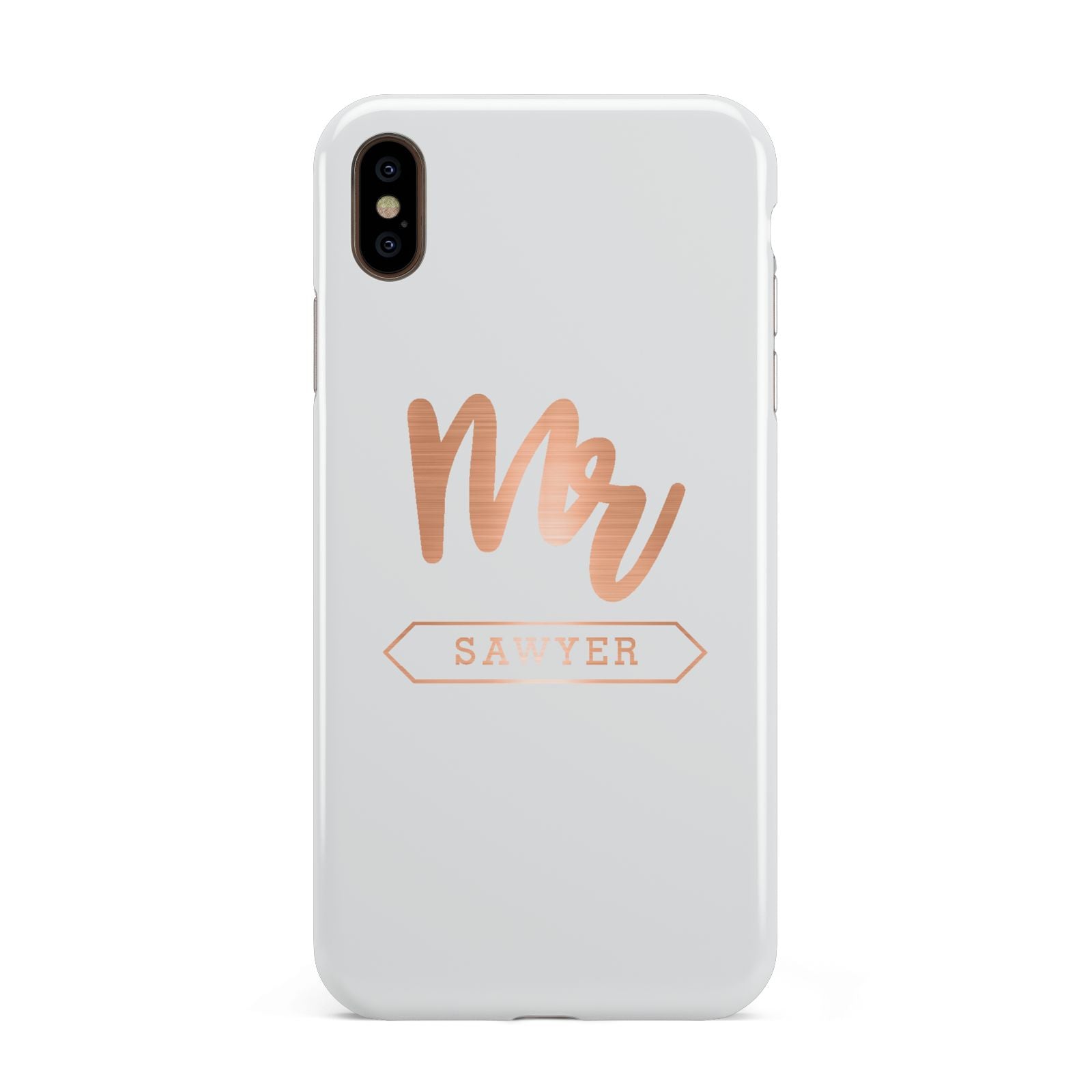 Personalised Rose Gold Mr Surname On Grey Apple iPhone Xs Max 3D Tough Case