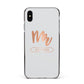 Personalised Rose Gold Mr Surname On Grey Apple iPhone Xs Max Impact Case Black Edge on Silver Phone